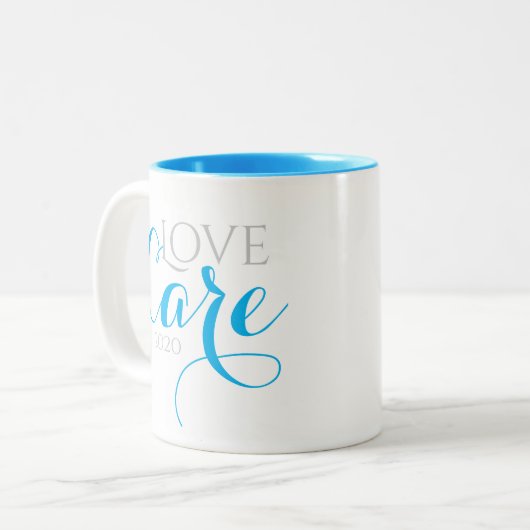 Blue Quarantine Liebe and Care Tasse (Vorderseite Links)