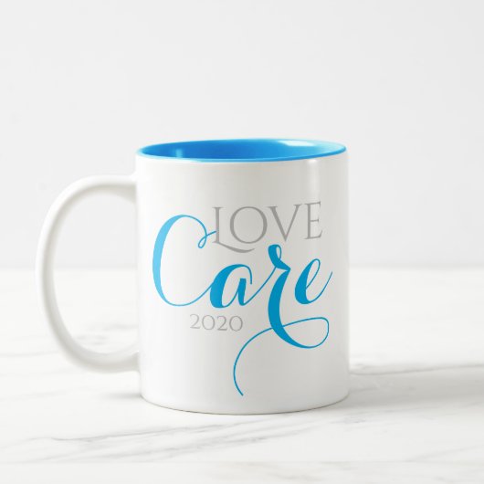 Blue Quarantine Liebe and Care Tasse (Links)