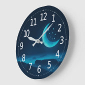 Blue Quarter Moon and Mountains | Wall Clock Große Wanduhr (Winkel)