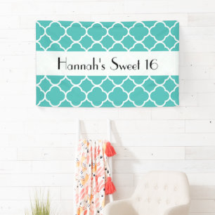 Blue Quatrefoil, marokkanische Trellis, Sweet 16 Banner