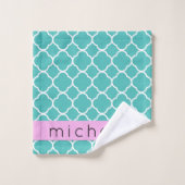 Blue Quatrefoil, Moroccan Trellis, Your Name Badhandtuch Set (Waschlappen)