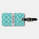 Blue Quatrefoil, Moroccan Trellis, Your Name Gepäckanhänger (Vorderseite horizontal)
