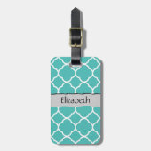 Blue Quatrefoil, Moroccan Trellis, Your Name Gepäckanhänger (Vorderseite vertikal)
