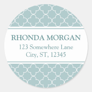 Blue Quatrefolie Address Labels Runder Aufkleber