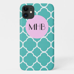 Blue Quatrefolie, marokkanische Trellis, Monogramm Case-Mate iPhone Hülle