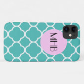 Blue Quatrefolie, marokkanische Trellis, Monogramm Case-Mate iPhone Hülle (Rückseite (Horizontal))