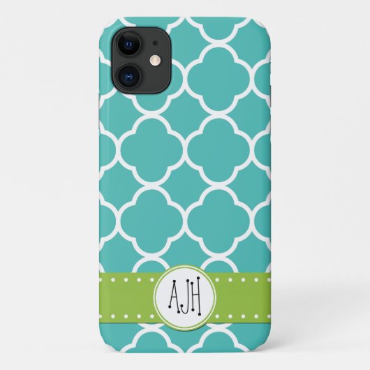 Blue Quatrefolie, marokkanische Trellis, Monogramm Case-Mate iPhone Hülle (Rückseite)