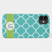 Blue Quatrefolie, marokkanische Trellis, Monogramm Case-Mate iPhone Hülle (Rückseite (Horizontal))