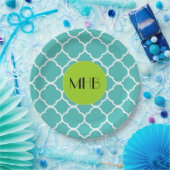 Blue Quatrefolie, marokkanische Trellis, Monogramm Pappteller (Party)