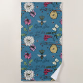Blue Queen Bee Floral Pattern Strandtuch (Vorderseite)