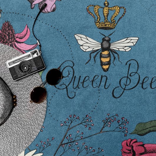 Blue Queen Bee Floral Pattern Strandtuch