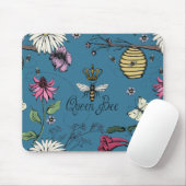 Blue Queen Bee Royal Crown Floral Pattern Mousepad (Mit Mouse)