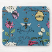 Blue Queen Bee Royal Crown Floral Pattern Mousepad (Vorne)