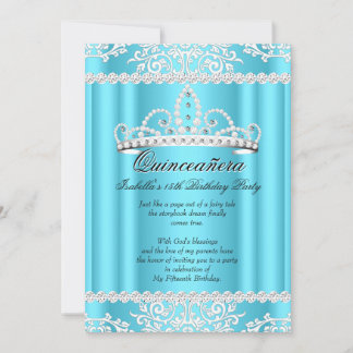 Blue Quinceanera 15. Geburtstagsparty Tiara 2 Einladung
