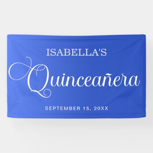 Blue Quinceañera Birthday Elegantes Skript Banner (Horizontal)