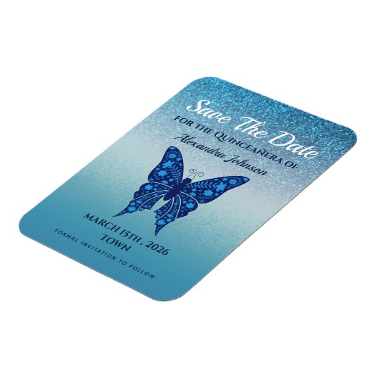 Blue Quinceanera Birthday Save the Date Magnet (Linke Seite)