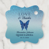 Blue Quinceañera Butterfly Vielen Dank Geschenkanhänger (Rückseite)