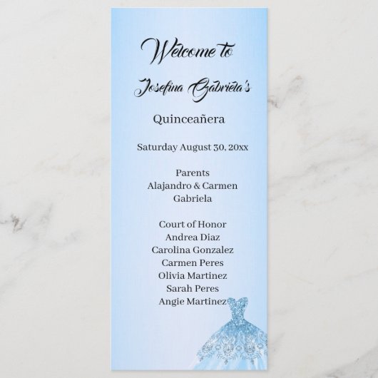 Blue Quinceanera double side program card  Programm (Vorderseite)