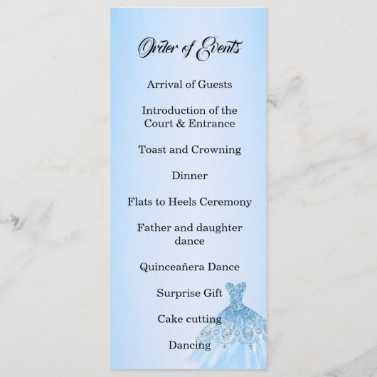 Blue Quinceanera double side program card  Programm (Rückseite)