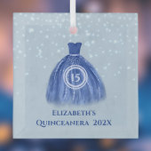 Blue Quinceanera Dress on Lt Blue mit Name und 15 Ornament Aus Glas
