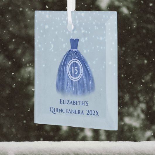 Blue Quinceanera Dress on Lt Blue mit Name und 15 Ornament Aus Glas