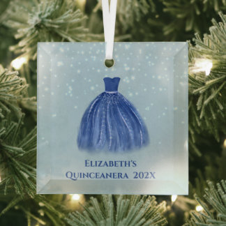 Blue Quinceanera Dress on Starry Blue mit Name Ornament Aus Glas