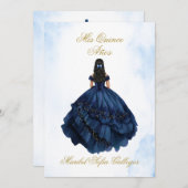 Blue Quinceanera Einladung auf Spanisch (Vorne/Hinten)
