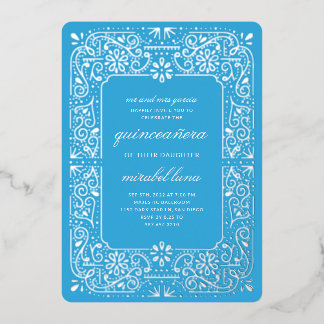 Blue Quinceañera Einladungen Foil Einladung