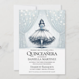 Blue Quinceañera Girl Einladung