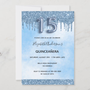 Blue Quinceanera Glitzer elegant luxuriös Einladung