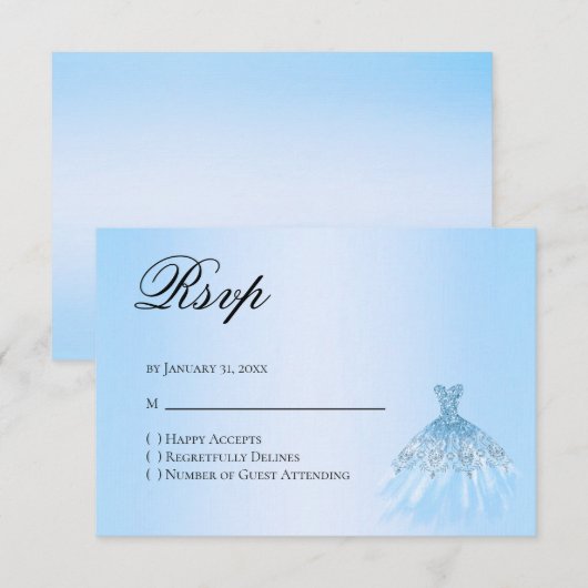 Blue Quinceanera Reply RSVP Card Karte (Vorne/Hinten)