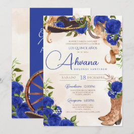 Blue Quinceanera Rose Vintag Charro Western Einladung