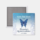 Blue Quinceanera Save the Date Einladung Magnet (Vorderseite/Rückseite)