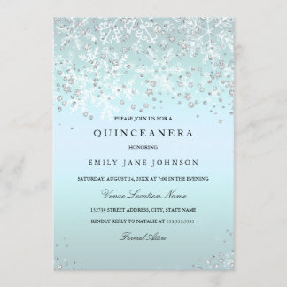 Blue Quinceanera Winter Wonderland Schneeflocken Einladung