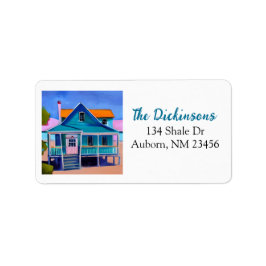Blue Quirky Beach House Adressaufkleber