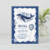 Blue Quirky Whale Birthday Einladung (Stehend Vorderseite)