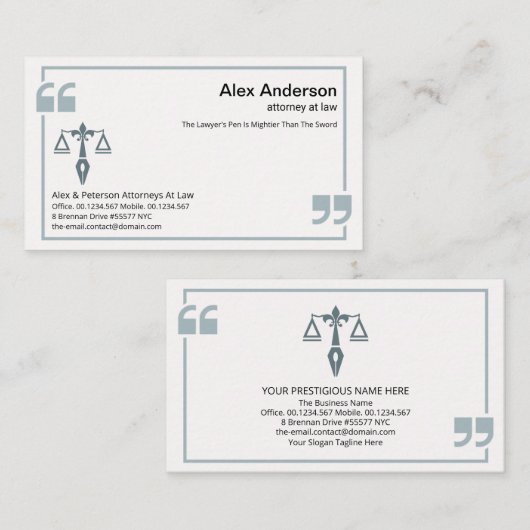 Blue Quotation Mark Rahmengesetze Visitenkarte (Vorne/Hinten)