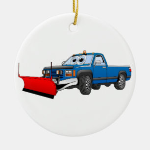 Blue R Pick Up Snow Plow Cartoons Keramik Ornament