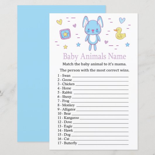 Blue Rabbit Baby Animes Name Game (Vorne/Hinten)