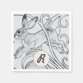 Blue Rabbit Bunny Hare Ostermonogram Art Deco Serviette (Vorderseite)