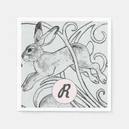 Blue Rabbit Bunny Hare Ostermonogram Art Deco Serviette
