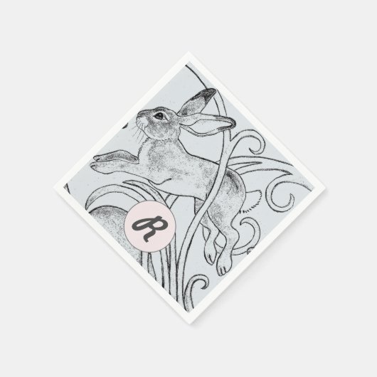 Blue Rabbit Bunny Hare Ostermonogram Art Deco Serviette (Ecke)