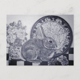 Blue Rabbit Bunny Still Life Malerei Dedham Plate Postkarte