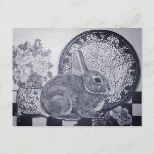 Blue Rabbit Bunny Still Life Malerei Dedham Plate Postkarte