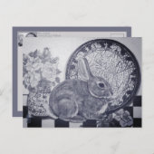 Blue Rabbit Bunny Still Life Malerei Dedham Plate Postkarte (Vorne/Hinten)