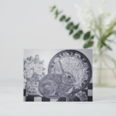 Blue Rabbit Bunny Still Life Malerei Dedham Plate Postkarte (Stehend Vorderseite)