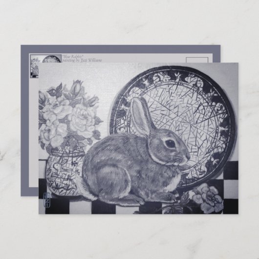 Blue Rabbit Bunny Still Life Malerei Dedham Plate Postkarte (Vorne/Hinten)