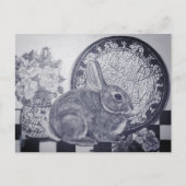Blue Rabbit Bunny Still Life Malerei Dedham Plate Postkarte (Vorderseite)