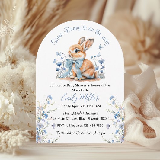 Blue Rabbit Bunny Wildblume Baby Dusche Einladung
