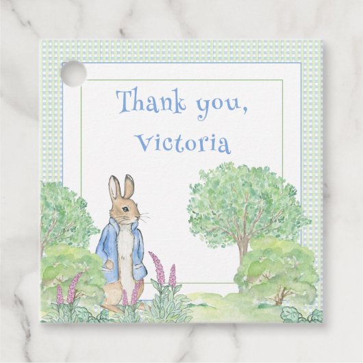 Blue Rabbit Gingham Vielen Dank Baby Dusche Geschenkanhänger (Vorderseite)